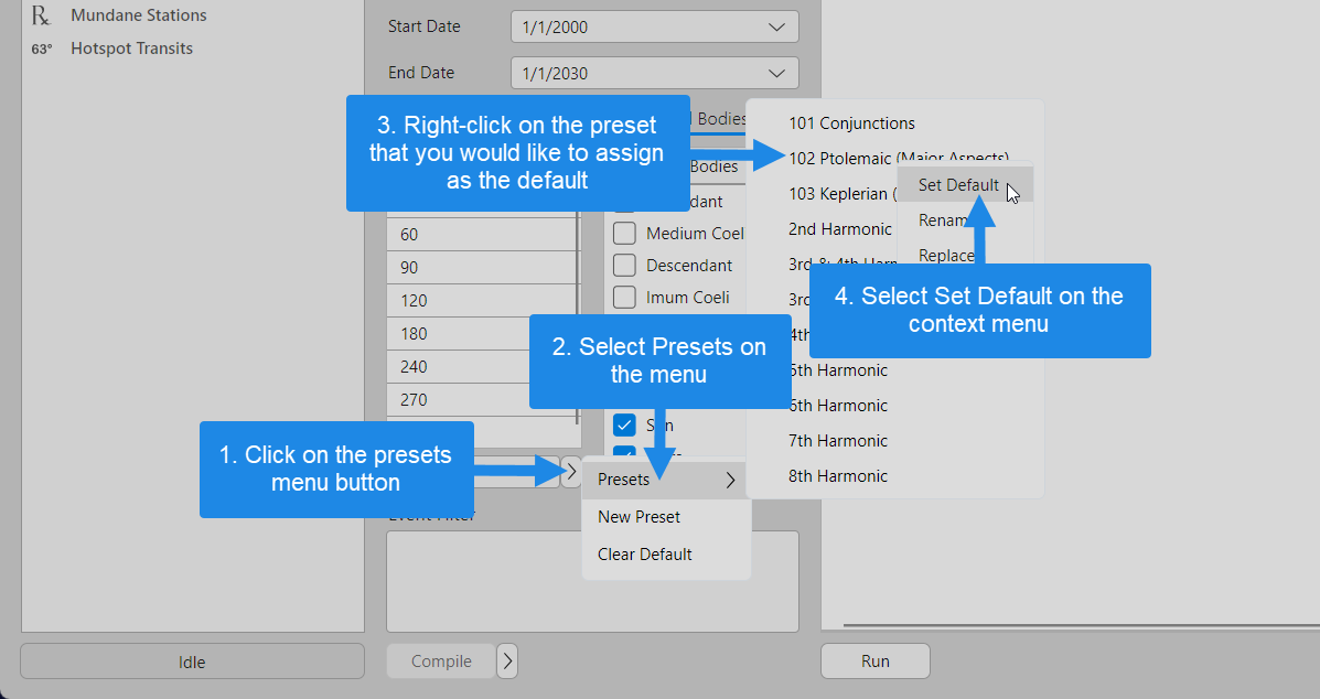 Assigning the default preset