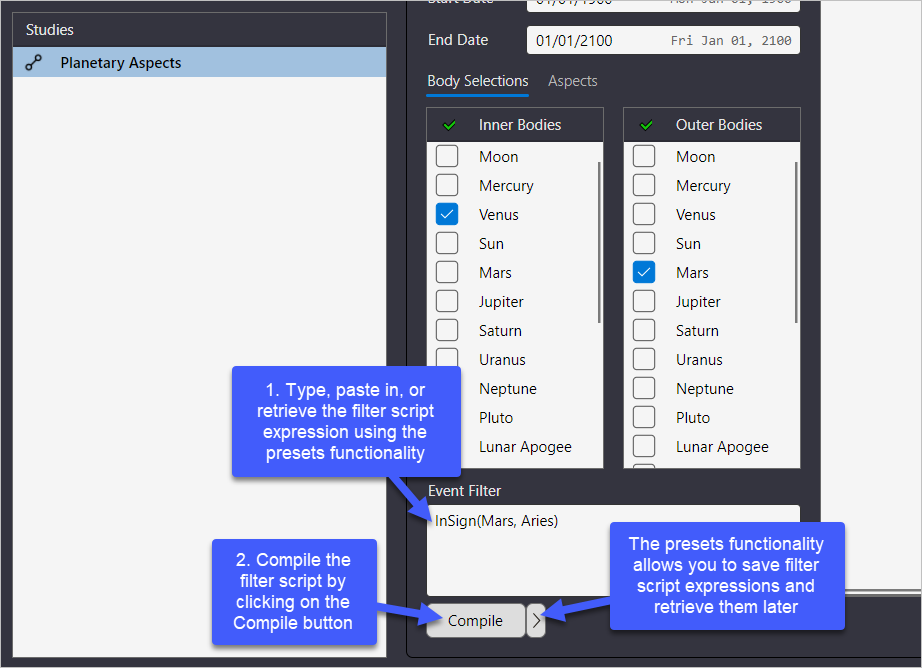 Compiling filter script