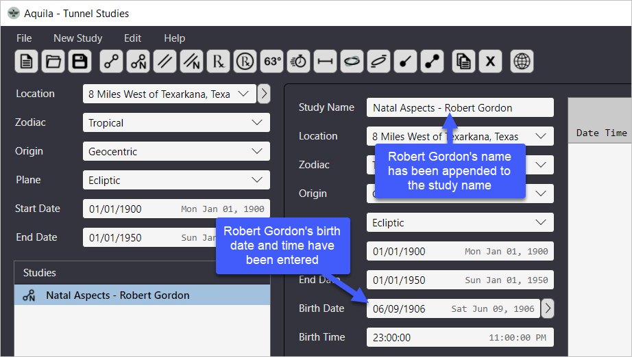 The study parameter values for Robert Gordon