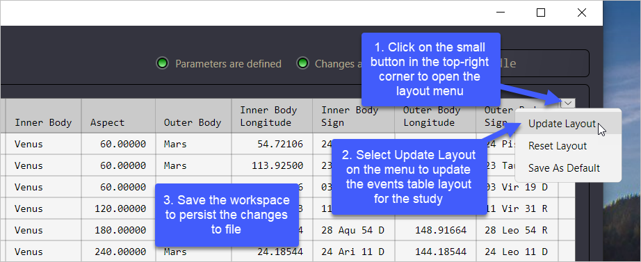 Steps to update a study&#39;s events table layout